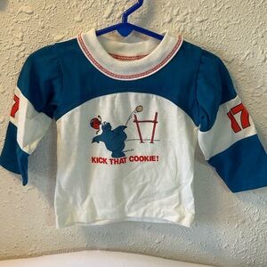 VINTAGE Cookie Monster Shirt 1T football Sesame Street long sleeve